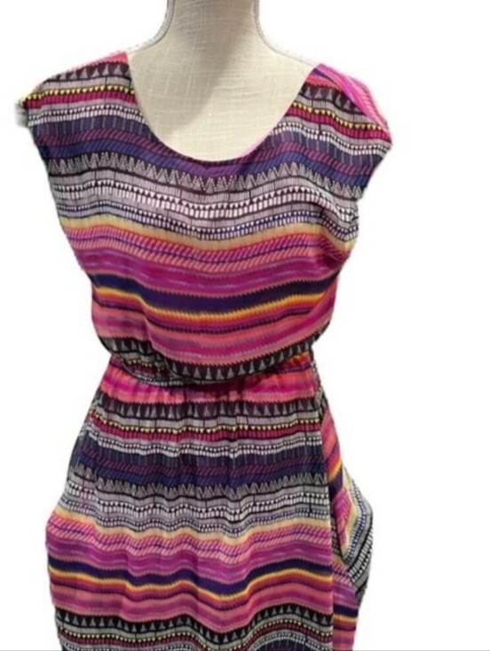 buttons Dresses & Skirts - Vibrant MultiColor Striped Mini Babydoll Dress Boho, Festival, Fairycore, Summer